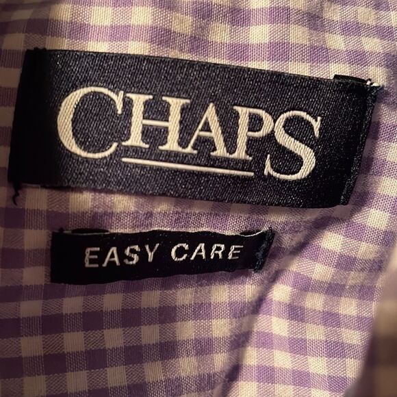 Chaps easy care Men’s lavender & white gingham checkered button down shirt M - Picture 14 of 16